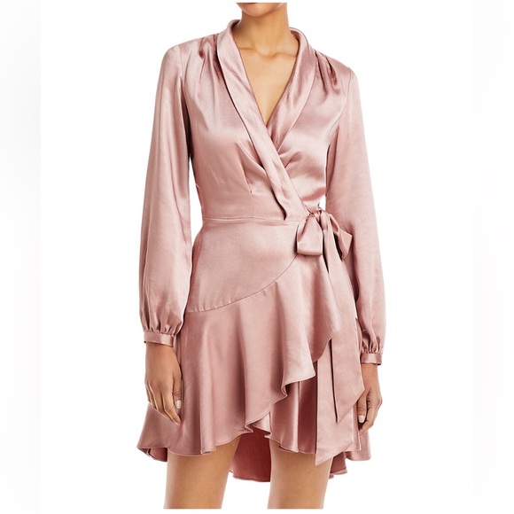 Lucy Paris Dresses & Skirts - Lucy Paris - Adonia Satin Long Sleeve Mini Wrap Dress - Dusty Rose - XS - NWOT